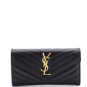 Saint Laurent Classic Monogram Flap Wallet Matelasse Chevron Leather Large