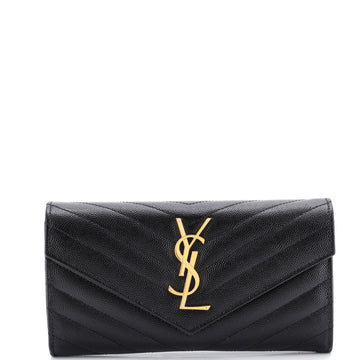 Saint Laurent Classic Monogram Flap Wallet Matelasse Chevron Leather Large