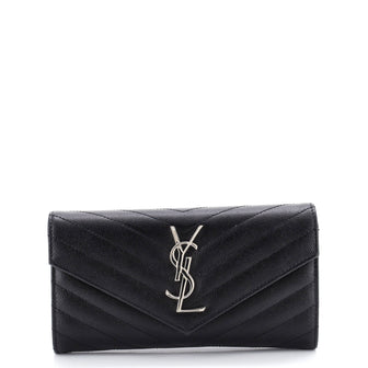 Saint Laurent Classic Monogram Flap Wallet Matelasse Chevron Leather Large
