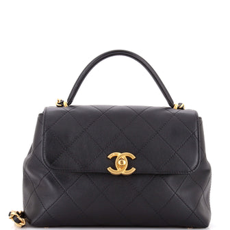 Chanel CC Top Handle Flap Bag Quilted Calfskin Large