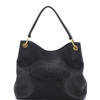 Prada Logo Hobo Embossed Vitello Daino Medium