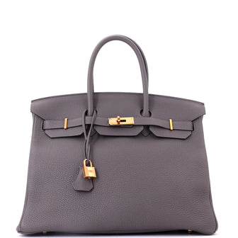 Hermes Birkin Handbag Grey Togo with Gold Hardware 35