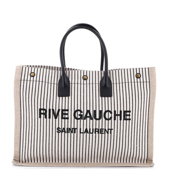Saint Laurent Rive Gauche Shopper Tote Striped Canvas Large