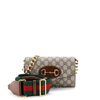 Gucci Horsebit 1955 Curved Flap Shoulder Bag GG Coated Canvas Mini