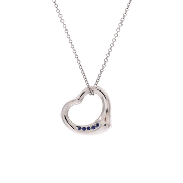 Tiffany & Co. Elsa Peretti Open Heart 5 Sapphires Pendant Necklace Platinum with Blue Sapphires