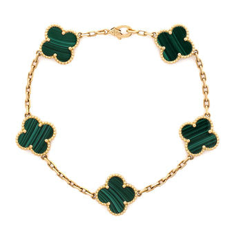 Van Cleef & Arpels Vintage Alhambra 5 Motifs Bracelet 18K Yellow Gold and Malachite