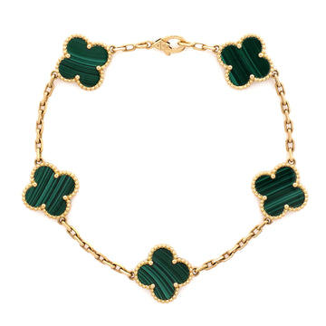 Van Cleef & Arpels Vintage Alhambra 5 Motifs Bracelet 18K Yellow Gold and Malachite