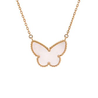 Van Cleef & Arpels Lucky Alhambra Butterfly Pendant Necklace 18K Yellow Gold with Mother of Pearl