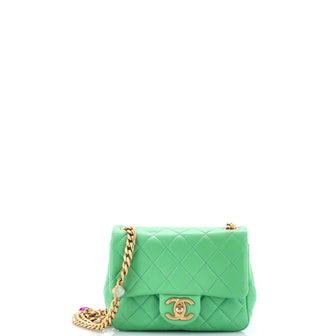 Chanel Pearl Samba Resin Chain Square Flap Bag Quilted Lambskin Mini