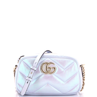 Gucci GG Marmont Shoulder Bag Chevron Iridescent Leather Small