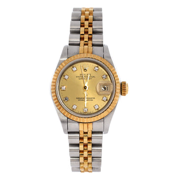 Rolex Oyster Perpetual Datejust Automatic Watch Stainless Steel and Yellow Gold with Diamond Markers 26
