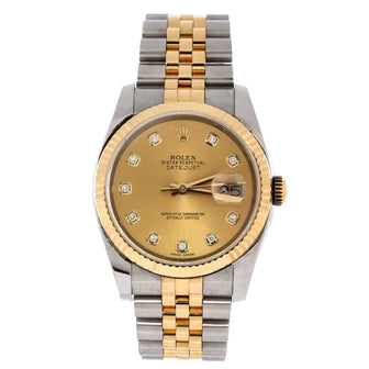 Rolex Oyster Perpetual Datejust Automatic Watch Stainless Steel and Yellow Gold with Diamond Markers 36