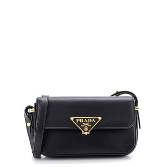 Prada Embleme Triangle Logo Flap Bag Soft Calfskin East West