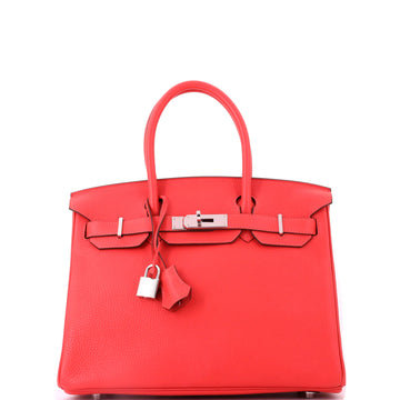 Hermes Birkin Handbag Red Togo with Palladium Hardware 30