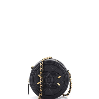Chanel Filigree Round Clutch with Chain Quilted Caviar Mini