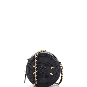 Chanel Filigree Round Clutch with Chain Quilted Caviar Mini
