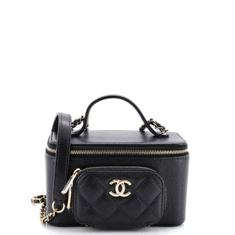 Chanel Business Affinity Top Handle Vanity Case with Chain Quilted Caviar Small