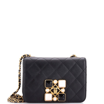Chanel Resin and Pearl CC Full Flap Bag Quilted Calfskin Small