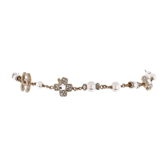 Chanel CC Flowers Chain Choker Necklace Metal with Crystals and Faux Pearls