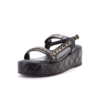Chanel Women's Velcro Platform Sandals Quilted Leather