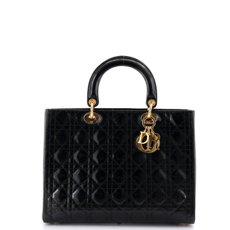 Christian Dior Vintage Lady Dior Bag Cannage Quilt Patent Large