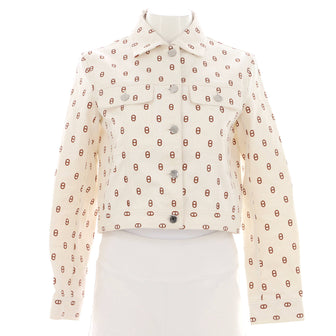 Hermes Women's Chaine d'Ancre Button Up Jacket Printed Denim