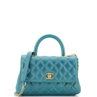 Chanel Coco Top Handle Bag Quilted Iridescent Caviar Mini