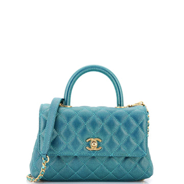 Chanel Coco Top Handle Bag Quilted Iridescent Caviar Mini