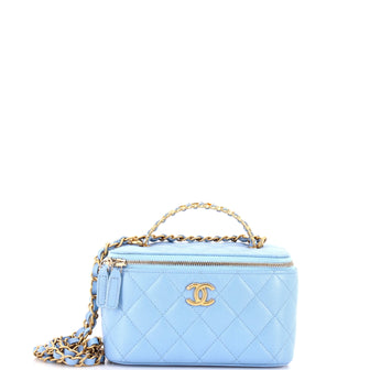 Chanel Pick Me Up Logo Handle Vanity Case with Chain Quilted Caviar Small
