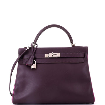 Hermes Kelly Handbag Bicolor Epsom with Palladium Hardware 32
