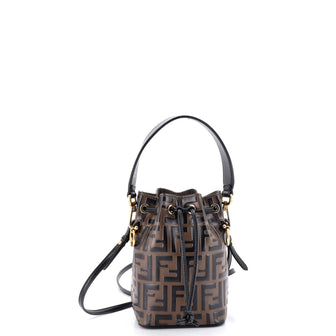 Fendi Mon Tresor Bucket Bag Zucca Embossed Leather Mini