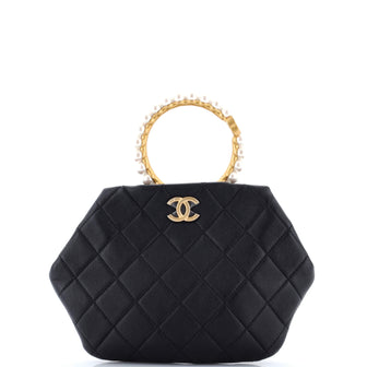 Chanel Pearl Crown Handle Clutch Quilted Lambskin