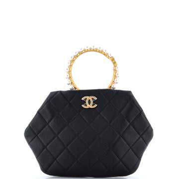 Chanel Pearl Crown Handle Clutch Quilted Lambskin