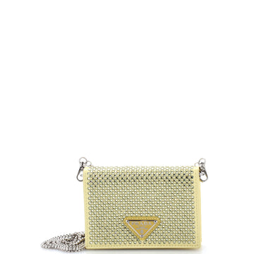 Prada Flap Card Holder with Chain Satin with Crystals