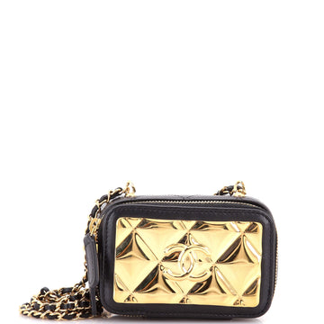 Chanel Golden Plate Zip Around Vanity Case with Chain Quilted Metal and Lambskin Extra Mini