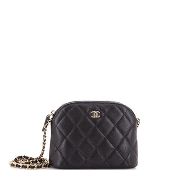 Chanel CC Dome Zip Clutch with Chain Quilted Caviar Mini