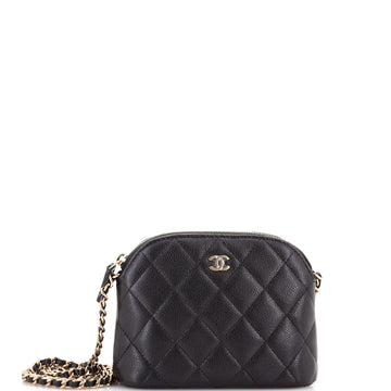 Chanel CC Dome Zip Clutch with Chain Quilted Caviar Mini