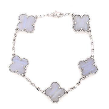 Van Cleef & Arpels Vintage Alhambra 5 Motifs Bracelet 18K White Gold and Chalcedony