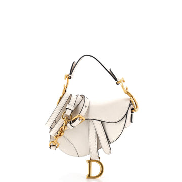 Christian Dior Saddle Handbag with Strap Leather Micro