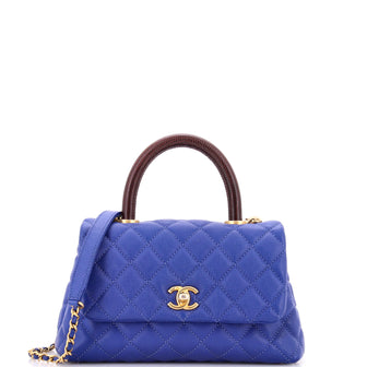 Chanel Coco Top Handle Bag Quilted Caviar with Lizard Mini