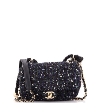 Chanel Pearl Handle Flap Bag Quilted Tweed Mini