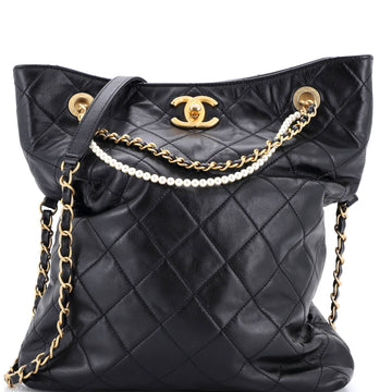 Chanel Pearl Strap Fold Over Shopping Tote Quilted Calfskin Medium