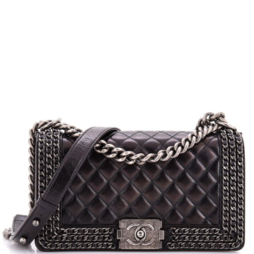 Chanel Chained Boy Flap Bag Quilted Glazed Calfskin Old Medium