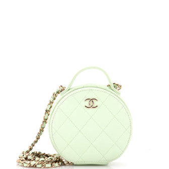 Chanel Handle with Care Round Vanity Case with Chain Quilted Caviar Small
