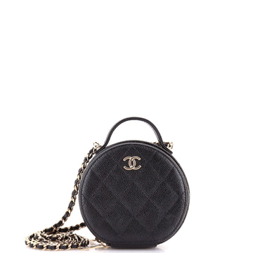 Chanel Handle with Care Round Vanity Case with Chain Quilted Caviar Small