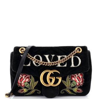 Gucci GG Marmont Flap Bag Embroidered Matelasse Velvet Medium