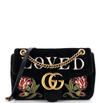 Gucci GG Marmont Flap Bag Embroidered Matelasse Velvet Medium