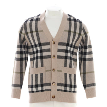 Burberry Plaid Two Pocket V-Neck Cardigan Wool and Cashmere Blend