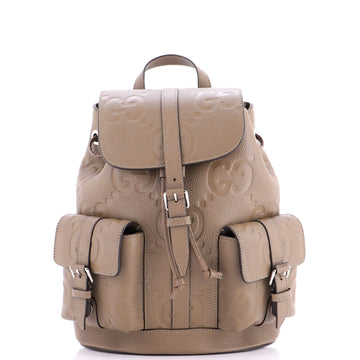 Gucci Double Pocket Belt Backpack Jumbo GG Embossed Leather Small