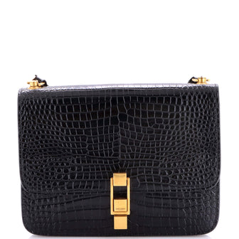 Saint Laurent Carre Satchel Crocodile Embossed Leather Medium